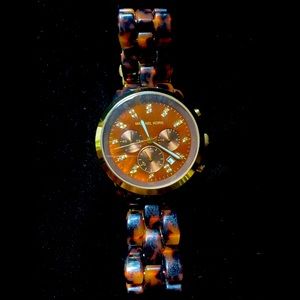 Michael Kors Gold Tone and Faux Tortoise Shell large face watch